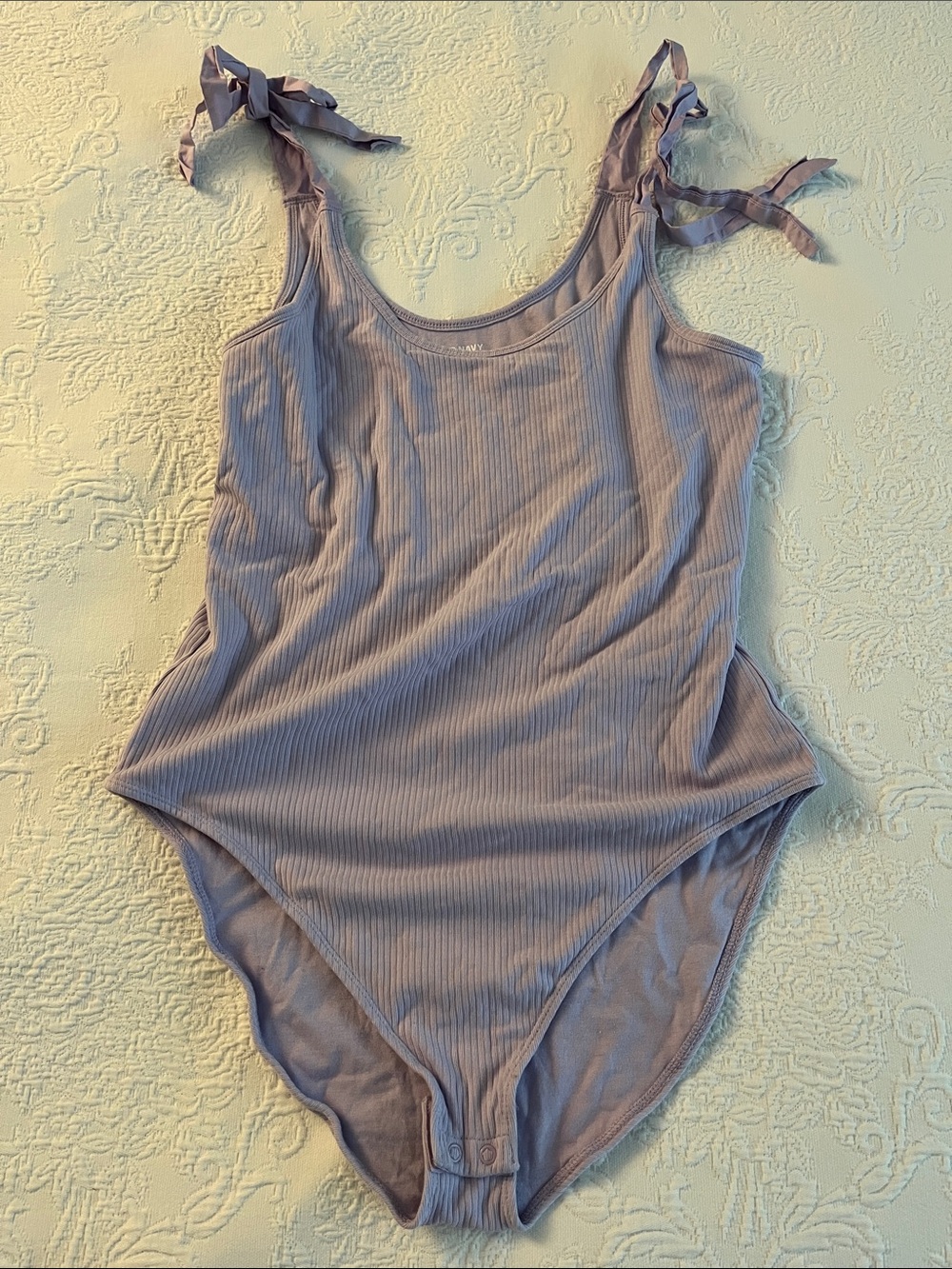Light Purple Ribbed Bodysuit with Shoulder Ties